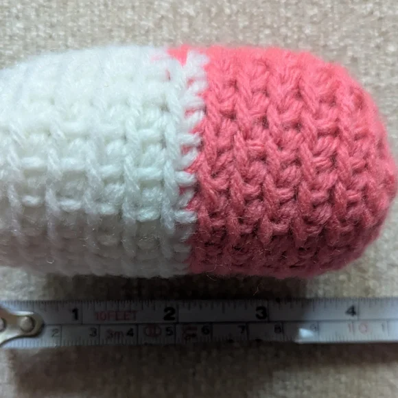 Pink and White Knitted Plush Pill - Picture 2 of 2